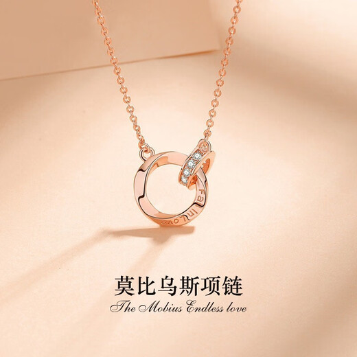 Fasifan Double Ring Color Gold Necklace Women's Moebius Clavicle Chain Anniversary Valentine's Day Birthday Gift for Girlfriend and Wife Rose Gold Women's