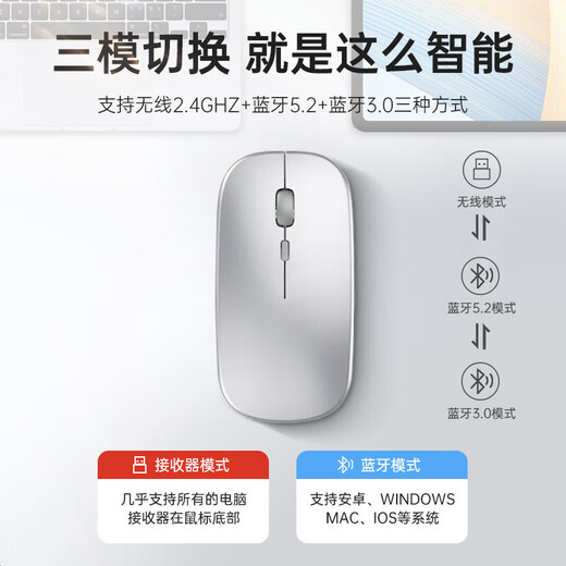 No. 1 on the SUOYING TOP list Wireless Mouse Bluetooth Silent Rechargeable Office Unlimited Sound Laptop Tablet Game Suitable for Xiaomi Huawei Honor Lenovo Apple Enhanced Enhanced Battery Life丨Rechargeable丨Silent Button丨Bluetooth Three Modes Silver Suitable for Huawei Apple Xiaomi HP Asus Lenovo Honor MacBook
