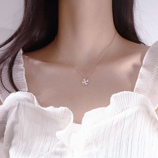 Yueqing Yipin four-leaf clover necklace for women ins cool style clavicle chain trendy temperament simple niche design pendant four-leaf clover silver