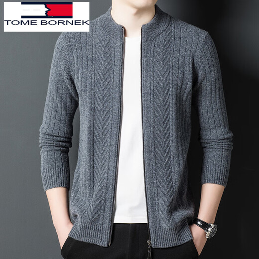 TOME BORNEK Tommy Tommy cardigan men's wool sweater cardigan 100% wool thickened warm zipper sweater jacket bright rice camel 105/M