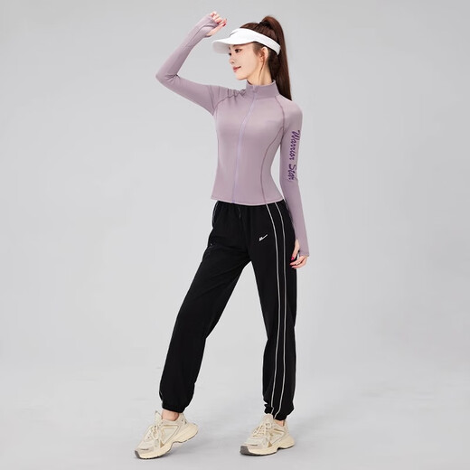 Pull-back sports tops for women, new spring and autumn jackets, running fitness long-sleeved Pilates yoga suits J34989H purple jacket + black sweatpants M recommended 100-115Jin Jin equals 0.5kg