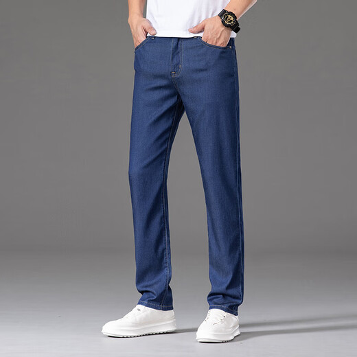 Nosskiss Herrenbekleidungsmarke Jeans Herren Dünne Sommer Dünne Stretch losen Hosen mittleren Alters 2025 Neu 9767b Medium Blue [Sommer] dünn 29