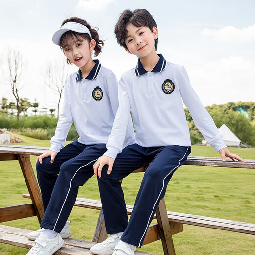 
Tongran Primary School Uniform Spring and Autumn T-shirt T-shirt POLO shirt Two-piece Kindergarten clothing British style children's class uniform 9276 blue long sleeves + trousers 170cm