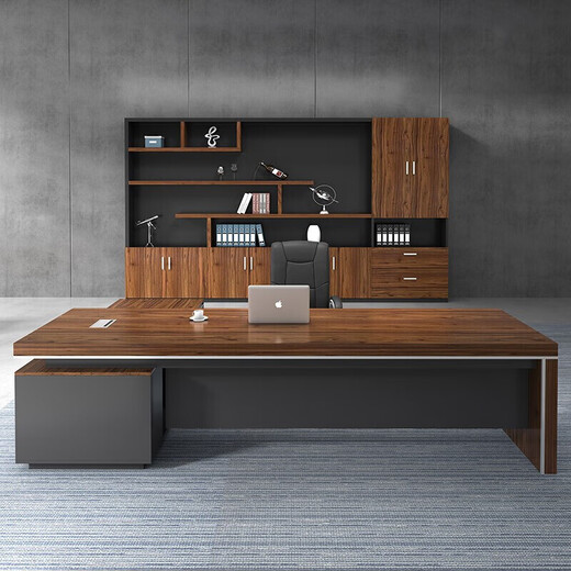 Mu Zhexi Boss Desk Desk President Desk Manager Desk Boss Desk and Chair Combination Manager Room Modern Simple Teak Color Left Side Cabinet 1.6 Meter Boss Desk