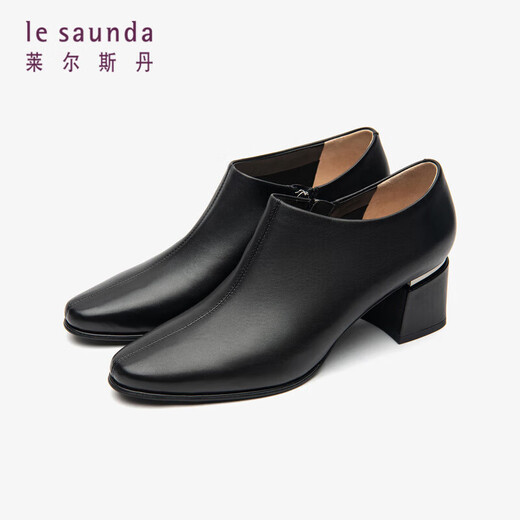 Laersdan [Paris Hour] British retro temperament thick heel naked boots versatile women's boots 5T54702 black BKK 36