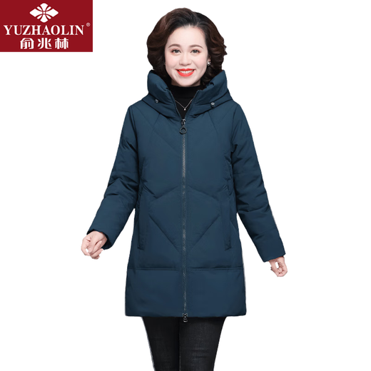 俞兆林妈妈装冬装中长款羽绒服女棉衣外套60岁中老年人棉服大码奶奶棉袄 XY-9858 孔雀蓝【棉服】  加厚 L 【建议80-105斤左右】