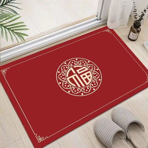 Feather pocket Chinese style festive door mat non-slip floor mat entrance red non-slip anti-dirty anti-fall door mat rubbing soil mat safe access-3 50*80 cm//small door mat