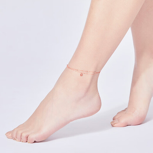 Saturday Fuhong 18K gold anklet cute cat color rose gold anklet birthday gift C088915 20+3cm