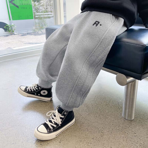 Zuoxi Boys' Velvet Pants Sweatpants 2025 Autumn and Winter New Children's Large and Medium-sized Children's Trousers Gray 130