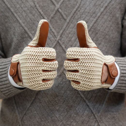 NOOLDERS men's retro style driving gloves touch screen motorcycle leather gloves bicycle riding cotton braided back motorcycle gloves thin non-slip wear-resistant camel touch screen (silky lining) L size