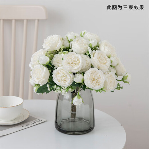 东之天地 手捧花仿真白色玫瑰手捧花领证拍照道具伴娘花束绢花球婚礼花束 白玫瑰手捧花1束【含丝带】