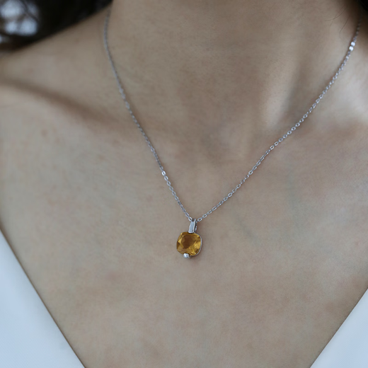 GEM STONE KING 3.22 carat citrine necklace 925 silver inlaid with colored gemstones light luxury fashion birthday gift for girls