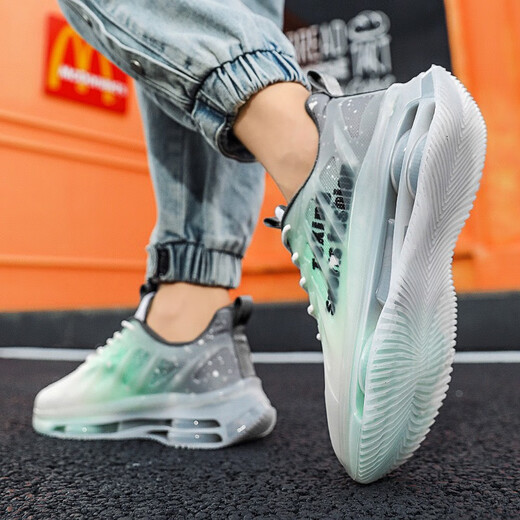 EXUELING男鞋秋季透气垫减震大码男鞋运动鞋青少年潮跑步鞋增高秋季鞋子男 TK757灰绿 43 (265mm)