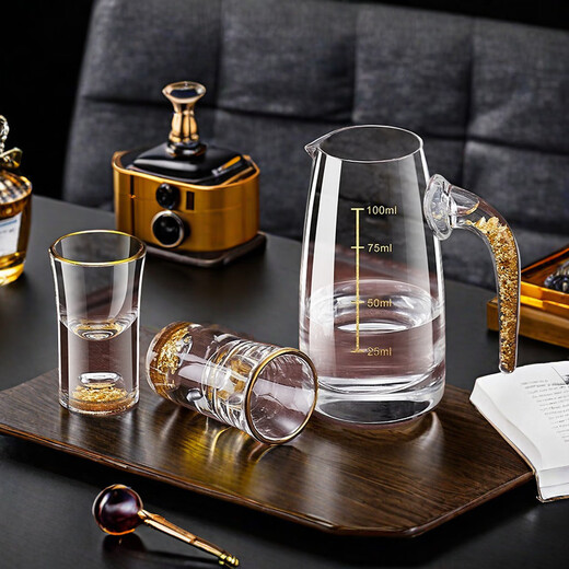 23 degrees north latitude high-end gold foil liquor cup Chinese style gift box crystal glass wine divider household small wine glass set wine cup transparent style 6 pots 6 cups collection gift box