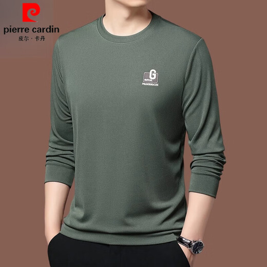 皮尔卡丹（pierre cardin）品牌纯棉长袖t恤男士春秋季纯色圆领内搭卫衣休闲百搭舒适体恤衫t 米色 6627款 170/L