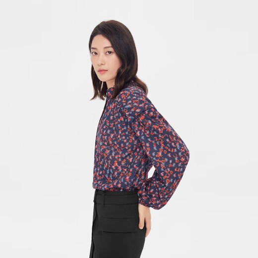 AIGLE艾高春季户外休闲简约潮流时尚印花V领长袖衬衫上衣女士 火红色季节印花 AO686 36 (160/84A)