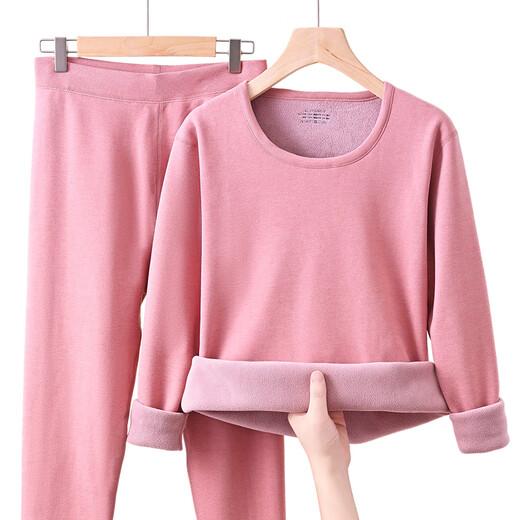 ACJK Thermal Underwear Women's Velvet Inner Wear Basement 2024 Winter Middle-aged and Elderly Men's Thickened Autumn Clothes and Autumn Pants Set 6628 Leather Red Round Neck XL Recommended 115-130 Jin Jin equals 0.5 kg