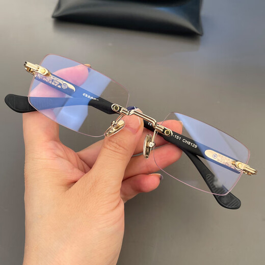Frameless Croxing same glasses frame new product retro punched personalized super light and fashionable versatile flat light mirror for men and women Gold frame brown legs Anti-blue light flat light mirror