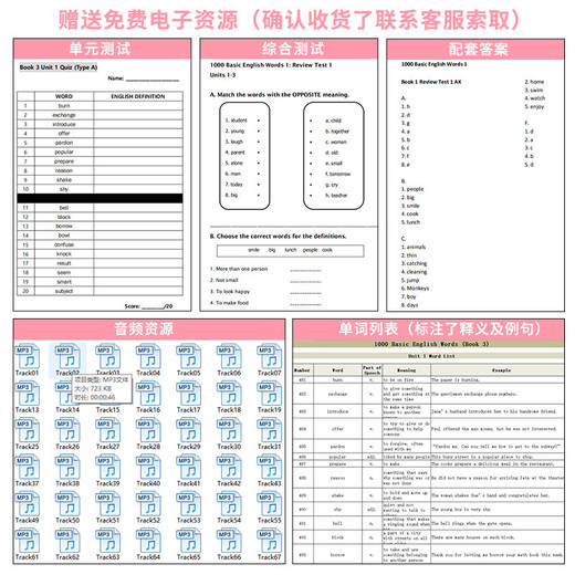 进口原版新版1000 Basic English Words 3级 常见词英语1000词 KET核心词汇教材 小学英语单词大全教辅书图解辞词典 小学礼物 小学教辅