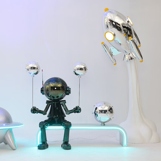 Luminous robot model large ornaments space rabbit sculpture living room bar ktv flying saucer door decoration MC-robot height 2.19 meters fixed jin