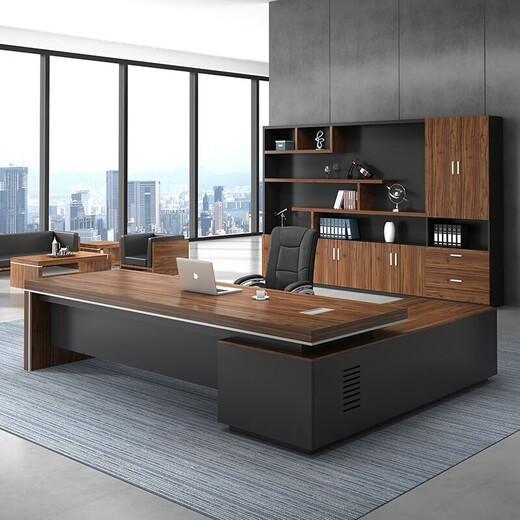 OUYIN Office Furniture Boss Desk Office Desk and Chair Modern Simple Panel Executive Desk Supervisor Desk Manager Desk President Desk Black Oak 2.8m Boss Desk + Boss Chair