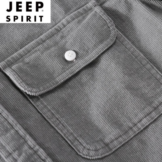 JEEP SPIRIT日系复古纯棉衬衣灯芯绒外套男士春秋季薄款休闲衬衫工装上衣服潮 YY-9755黑灰色 M