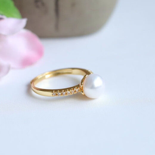 Qichangtang freshwater pearl ring, single full diamond ring, loose ring jewelry, birthday gift for girlfriend, mom, wife, simple freshwater pearl ring
