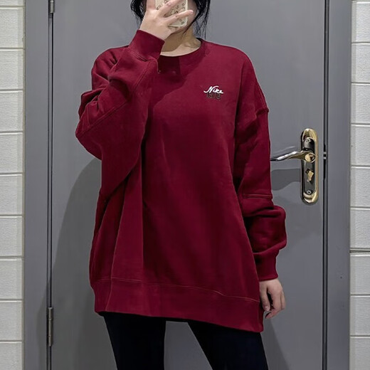 Nike (Nike) Sweatshirt-Frühlings- und Herbst-Sweatshirt-Frühlings- und Herbst-New Sportswear Strick losen runden Hals Top Pullover FV8444-555 FV8444-677 Rote Innenfutter Terry Loose Style M