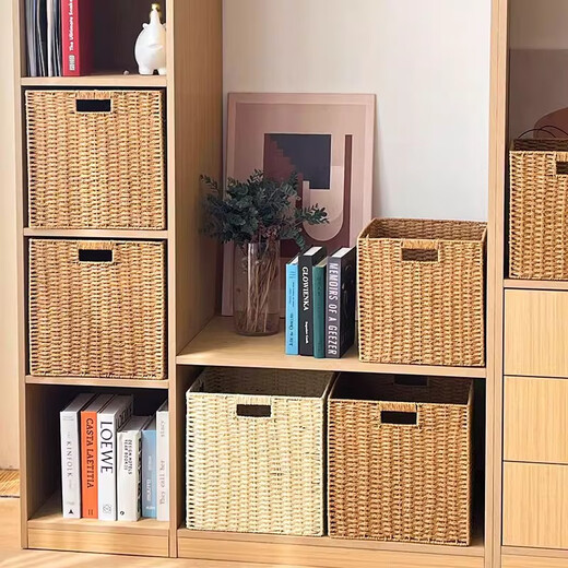 Sorachi lattice cabinet woven storage basket home imitation rattan storage box storage box cabinet clothing sundries organizing storage box camel 27*27*27 foldable