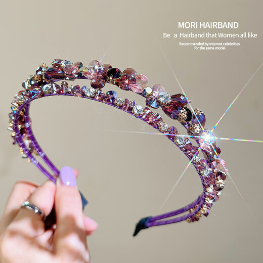 Zuoou headband for women 2025 new style forest fairy rhinestone pressed hair headband high-end no hair clip crystal hair accessory purple