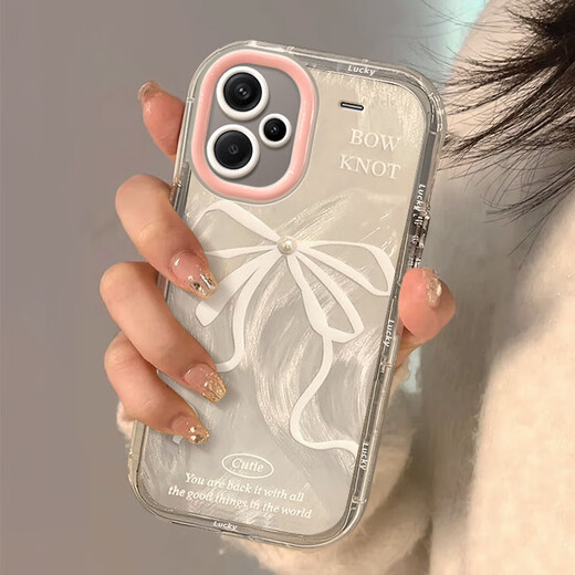 Le meilleur choix convient à Redmi Note13 Case de téléphone mobile Feather Cream Girl Heart Pearl Bow Full-include Redmi Note12pro Silicone Note12 Mobile Phone Case Note13pro + Peuat Cream Shell-Transparent-BS3884 White Bow Vivo Y77