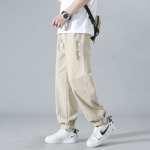 Dingfengbaoluo Japanisch reine Baumwollhosen Männer Frühling und Sommer Trendy Brand Stickerei Lose amerikanische Arbeitskleidung Casual Hosen WH5605 Khaki XL