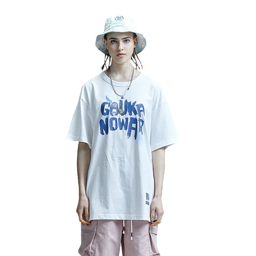 Guyuka (GUUKA) xSANK pure cotton short-sleeved trendy brand T-shirt for men's summer 2025 new Liu Yu same hip-hop loose casual half-sleeved white F3887 L