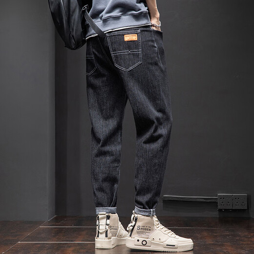 Keikura jeans men's spring and autumn new straight slim-fitting trousers loose and versatile Harun long pants men 6621 black + 6621 black 33