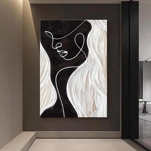 Aohan Schwarz-Weiß-Eingang Dekorative Gemälde große Figur Kunstlinien Korridor Korridor Wohnzimmer Hängende Malerei High-End-abstrakte Wandbild JD15843 80*120 (geeignet für 1,0-1,5 Meter breite Wand
