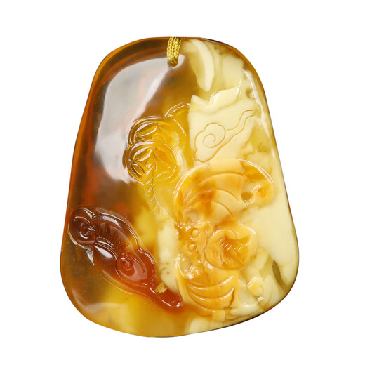 OUCERNY beeswax pendant collection auspicious cloud carvings natural amber white flower honey necklace Baltic Russian material orphan natural orphan one thing one certificate one shot 47.1*37.4*12.4mm main stone about 13.5g