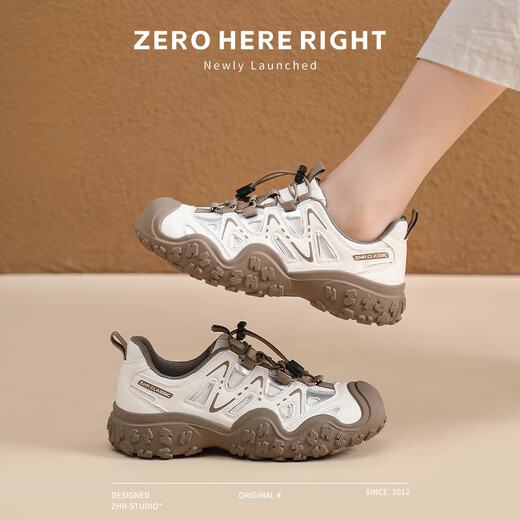 ZHR登山鞋女户外徒步运动鞋子女轻便厚底透气女鞋 G683 米棕 40