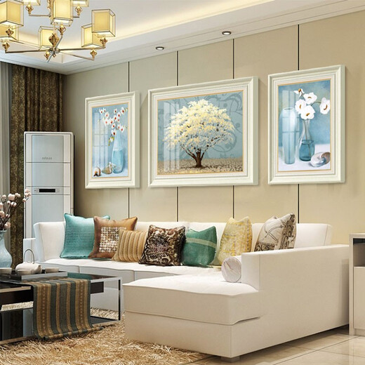Yimi Wohnzimmer Dekoration Malerei Modernes einfaches Sofa-Hintergrund Wandmalerei Europäischer Esszimmer Hängende Malerei American Mural Ping An Nafu (einfacher, europäischer weißer Rahmen) 55x70*2-70 x 90 cm geeignet für 3 ~ 4 Sofas geeignet