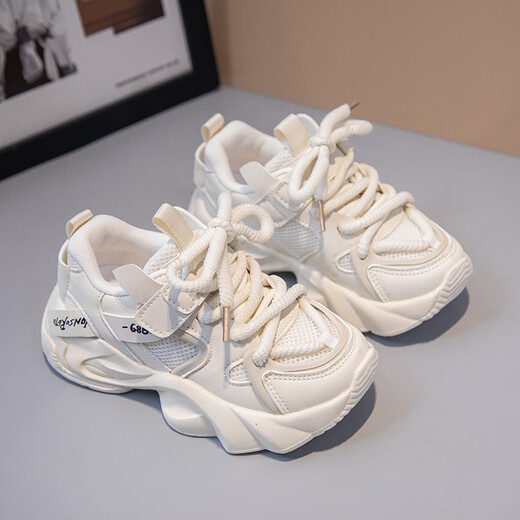 Spezielle Größe Kinder weiße Schuhe Mädchen Schuhe Neuer Stil Mesh weicher alleiner Mädchen Vaters Sneaker 699 Beige-weißes Hauptbild 33