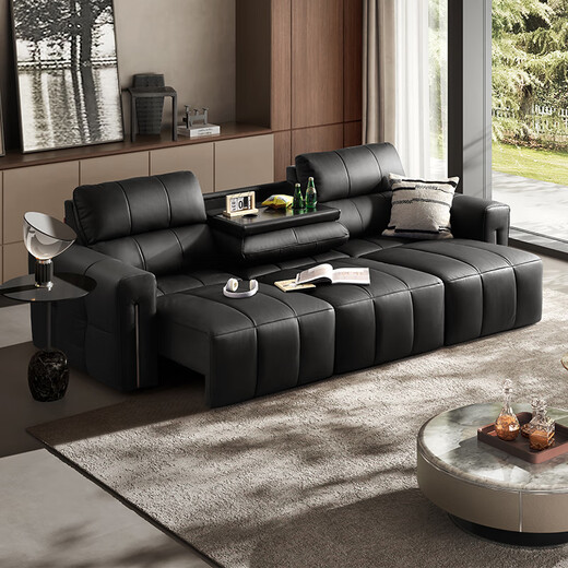 
Gujia Home Furnishing (KUKA) Italian piano keys Lawrence zero-back wall top layer cowhide sofa 6227 piano keys black 3 person position 3 electric sofa bed