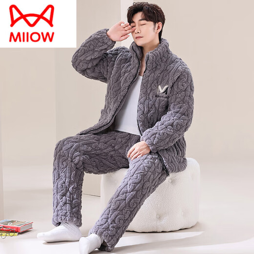 Catman (Miiow) Nouveau homme d'automne et hiver en coton à trois couches Coral Velvet plus velours épaissis de flanelle épaissis