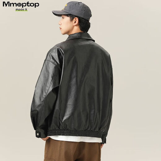 MMOPTOP潮牌美式鳄鱼纹PU皮衣外套男士春秋季翻领机车夹克YH26 黑色 XL