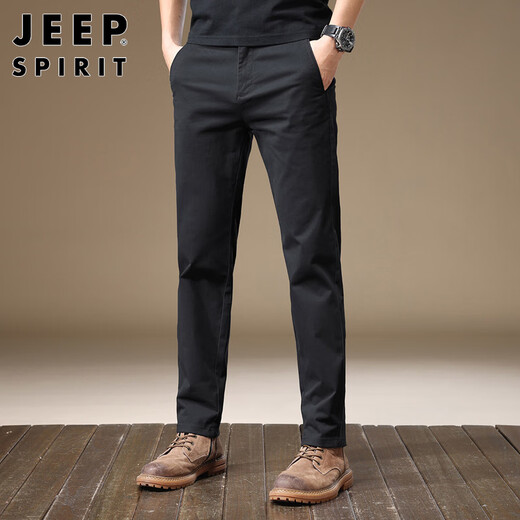 JEEP SPIRIT Jeep Casual Pants Men's Autumn and Winter Korean Style Pants Men's Business Stretch Straight Men's Pants Black 33