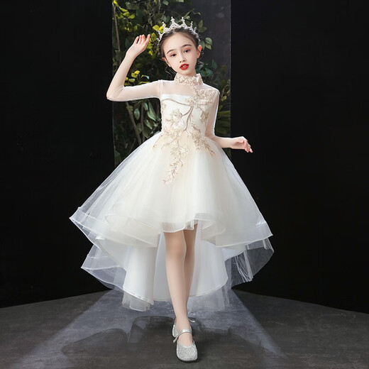 儿童走秀礼服公主裙洋气女童蓬蓬纱花童小女孩主持人钢琴演出服春 1247香槟色前短后长 150