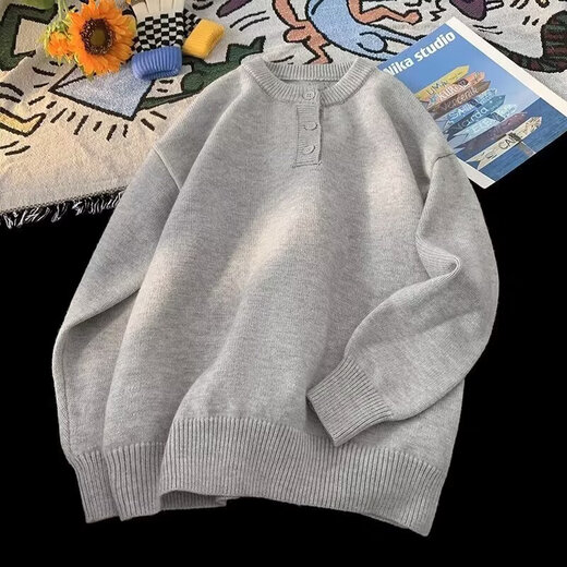 Autumn and winter American Henry collar sweater for men, American retro casual lazy style sweater for men, black 3XL