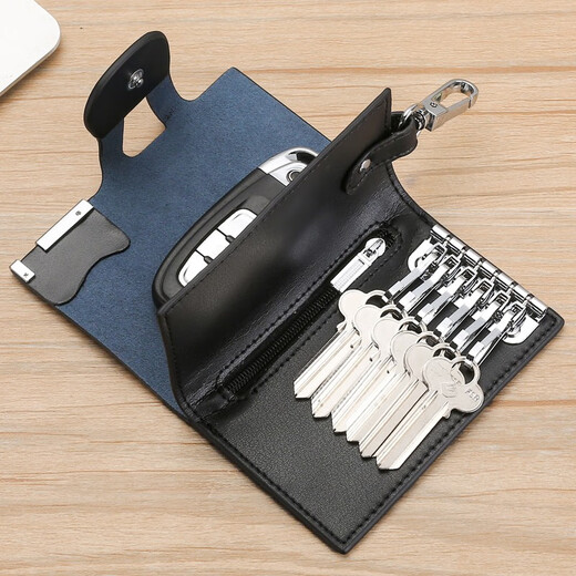 Maiweini Bag Key Bag Men's Genuine Leather Keychain Bold de almacenamiento Bolsa de gran capacidad Billetera Caso de la llave del hogar del brillo del brillo negro