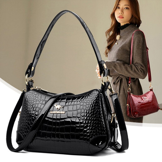 
North Fox Mom Handbag Bag Women's Large Capacity New Crocodile Pattern Patent Leather Women's Bag Middle-aged Women's Leather Bag One-Shoulder Crossbody Bag zw9922 Blue