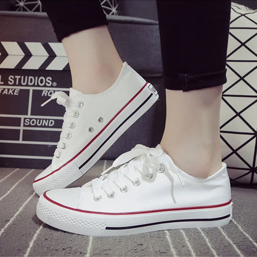 Lorenbon Tolevas Chaussures pour hommes et femmes chaussures pour femmes de printemps et d'été basses chauxes de planche à bascule polyvalent couples étudiants chaussures de course [hommes classiques et femmes] 6621 White and Red 36 Style pour femmes (taille normale des baskets)
