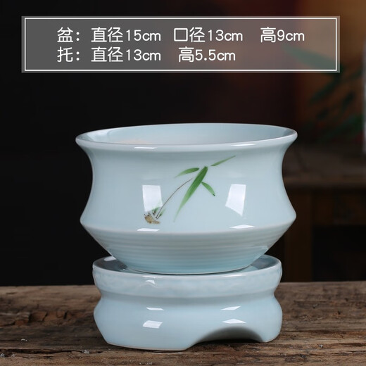 Qiantangyuan (Qian Tang Yuan) Kreatives grünes Bambus Sukkulenter Blumentopf Lazy Automatisches Wasser saugfähig Ceramics Haushalt atmungsaktivem Mandarin Bambus Phalaenoptic Orchid Pot Pflanze Große yy pinkgrün 719+ Lazy Base