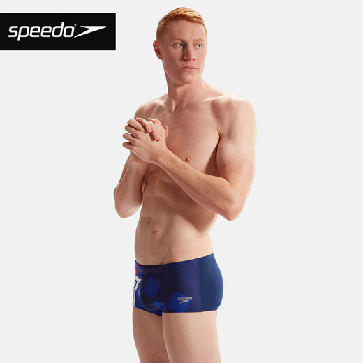 速比涛泳裤男平角游泳裤时尚印花抗氯速干高弹舒适防尴尬专业训练竞赛 天青蓝/深蓝色/西瓜色/白色 L /36